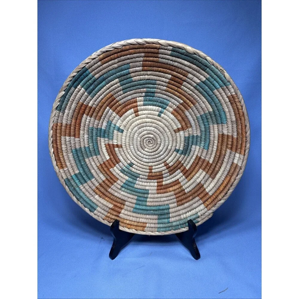 Coil Basket -Hand Woven Grass 15 inch- 3 Tone Wall Hanging or Table Decor